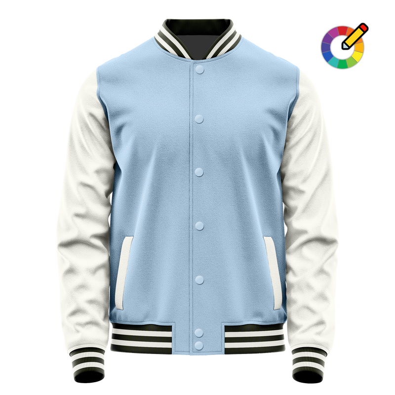 Light Blue & White Leather Varsity Jacket JG08180218