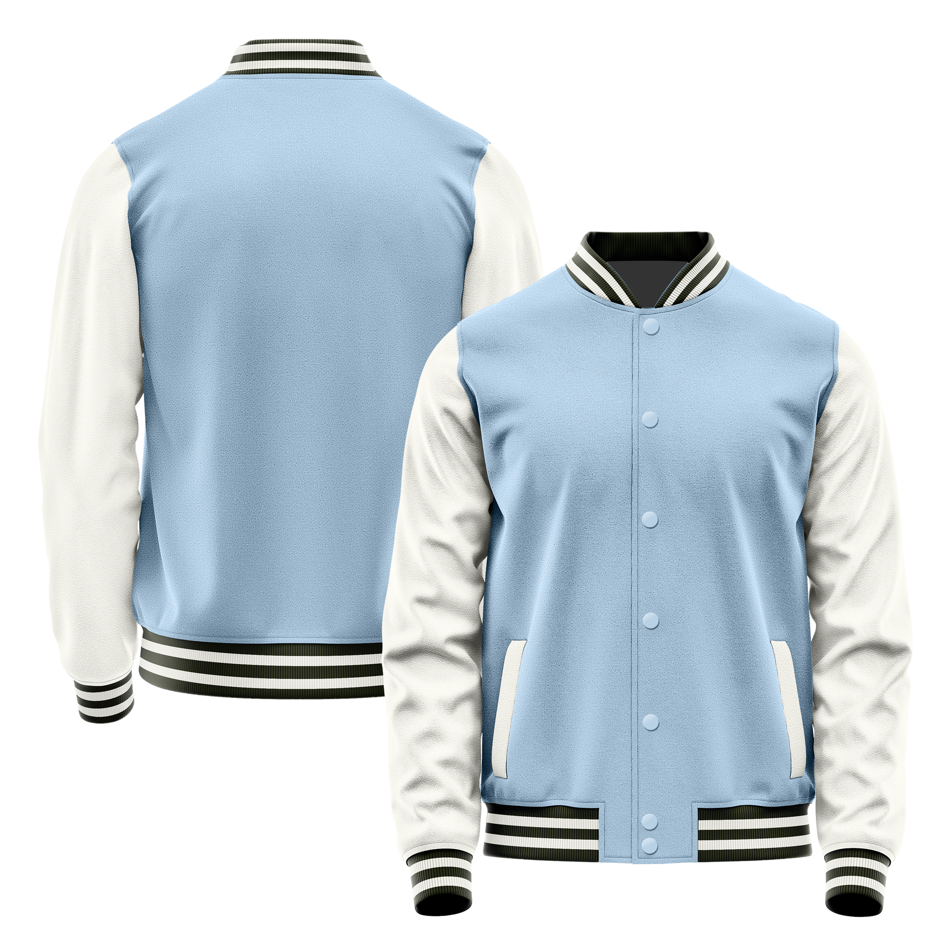 Light Blue & White Leather Varsity Jacket JG08180218