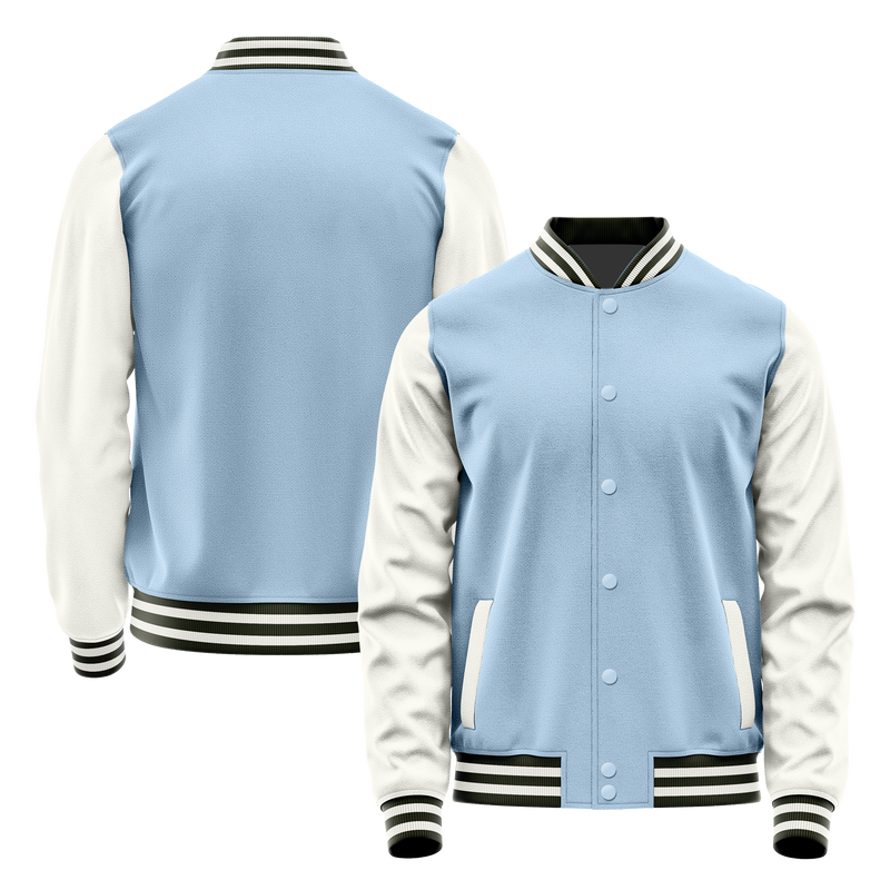 Light Blue & White Leather Varsity Jacket JG08180218