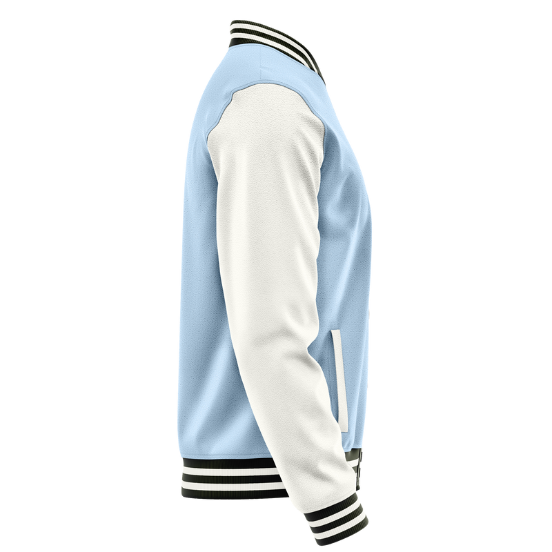 Light Blue & White Leather Varsity Jacket JG08180218