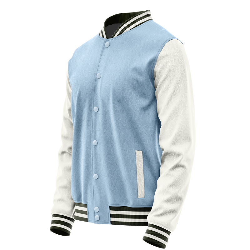 Light Blue & White Leather Varsity Jacket JG08180218