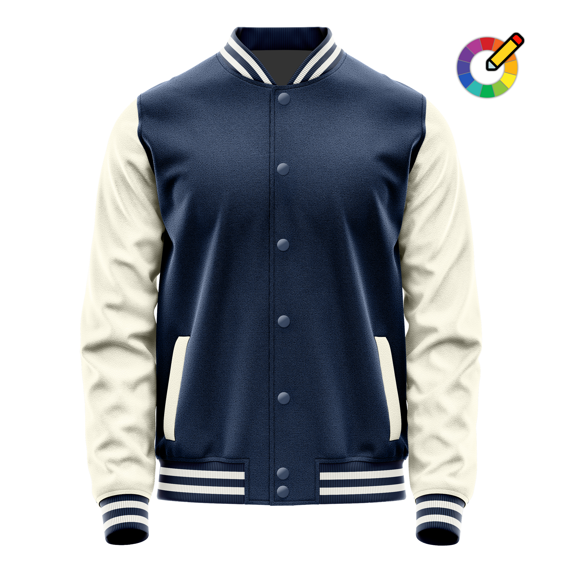 Blue & Cream Leather Varsity Jacket JG10031018