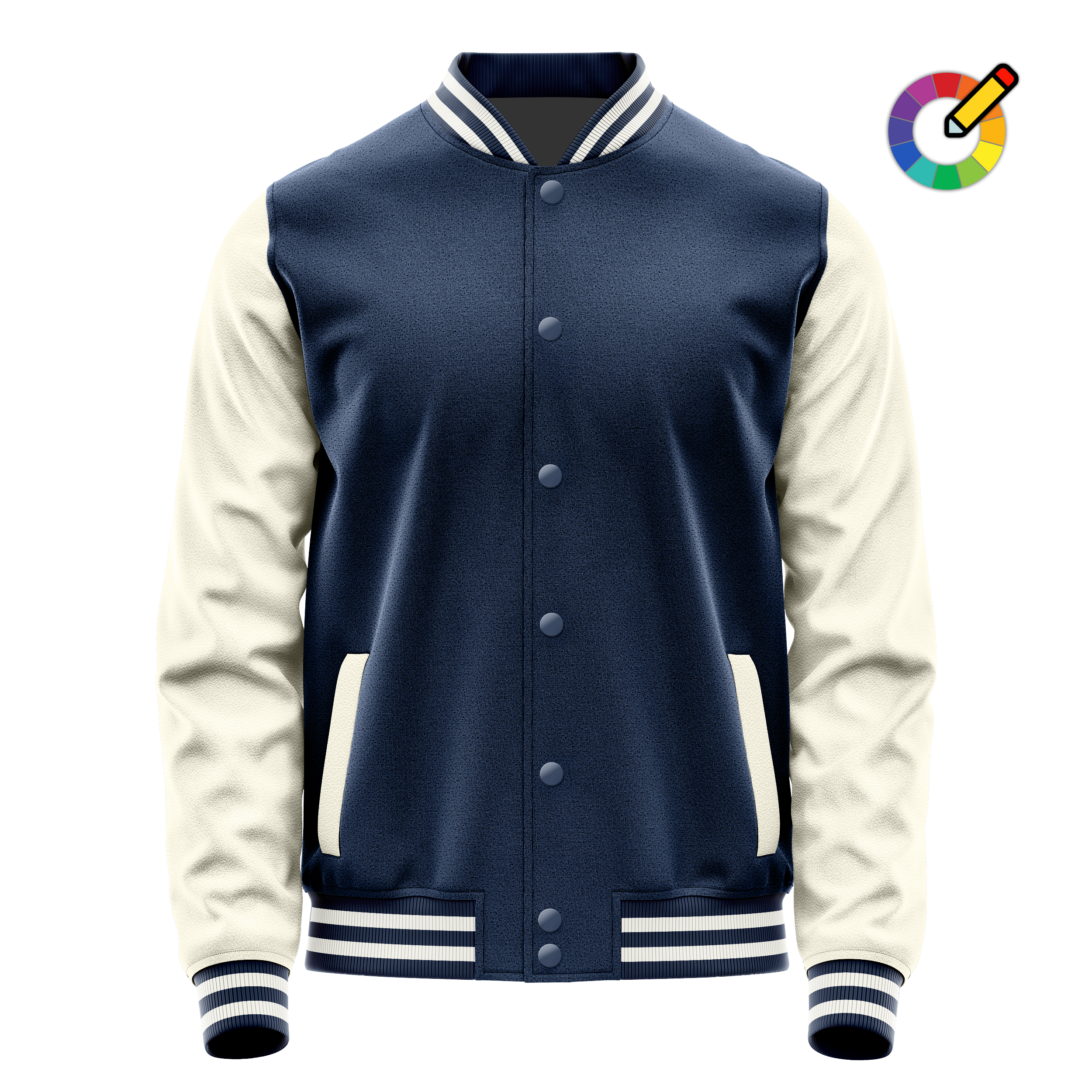 Blue & Cream Leather Varsity Jacket JG10031018