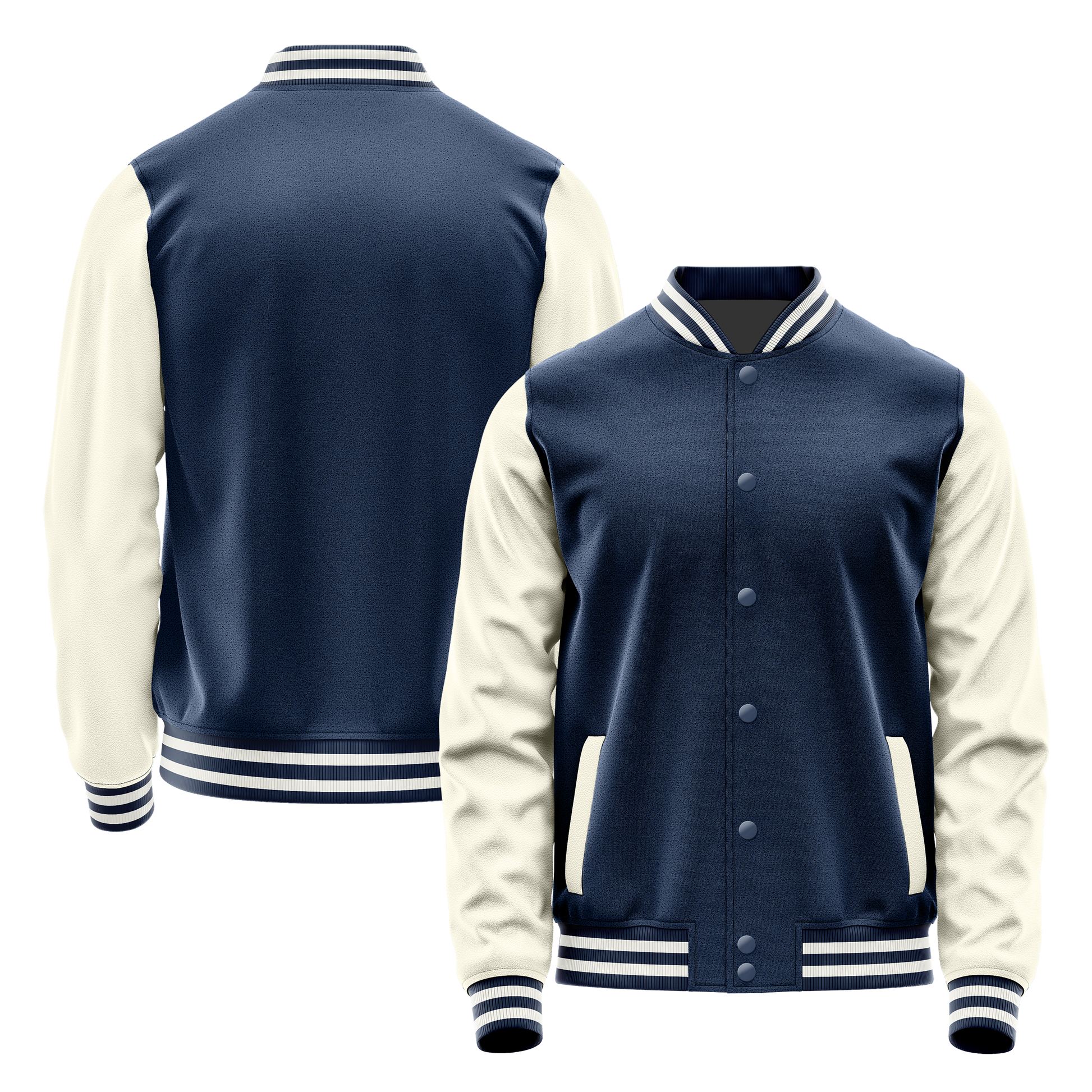 Blue & Cream Leather Varsity Jacket JG10031018