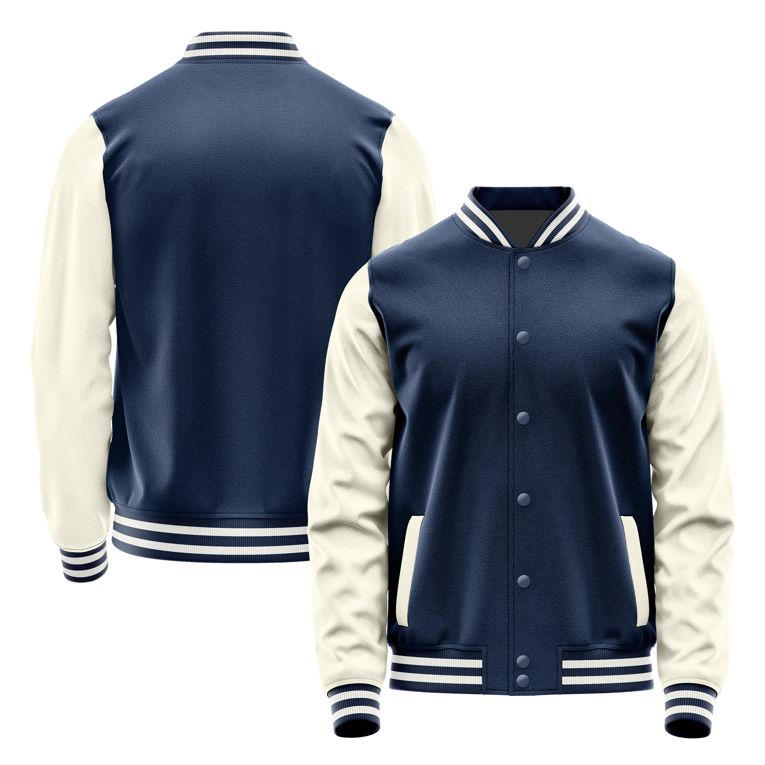 Blue & Cream Leather Varsity Jacket JG10031018