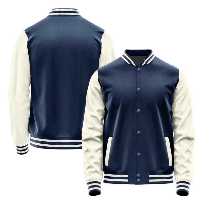 Blue & Cream Leather Varsity Jacket JG10031018