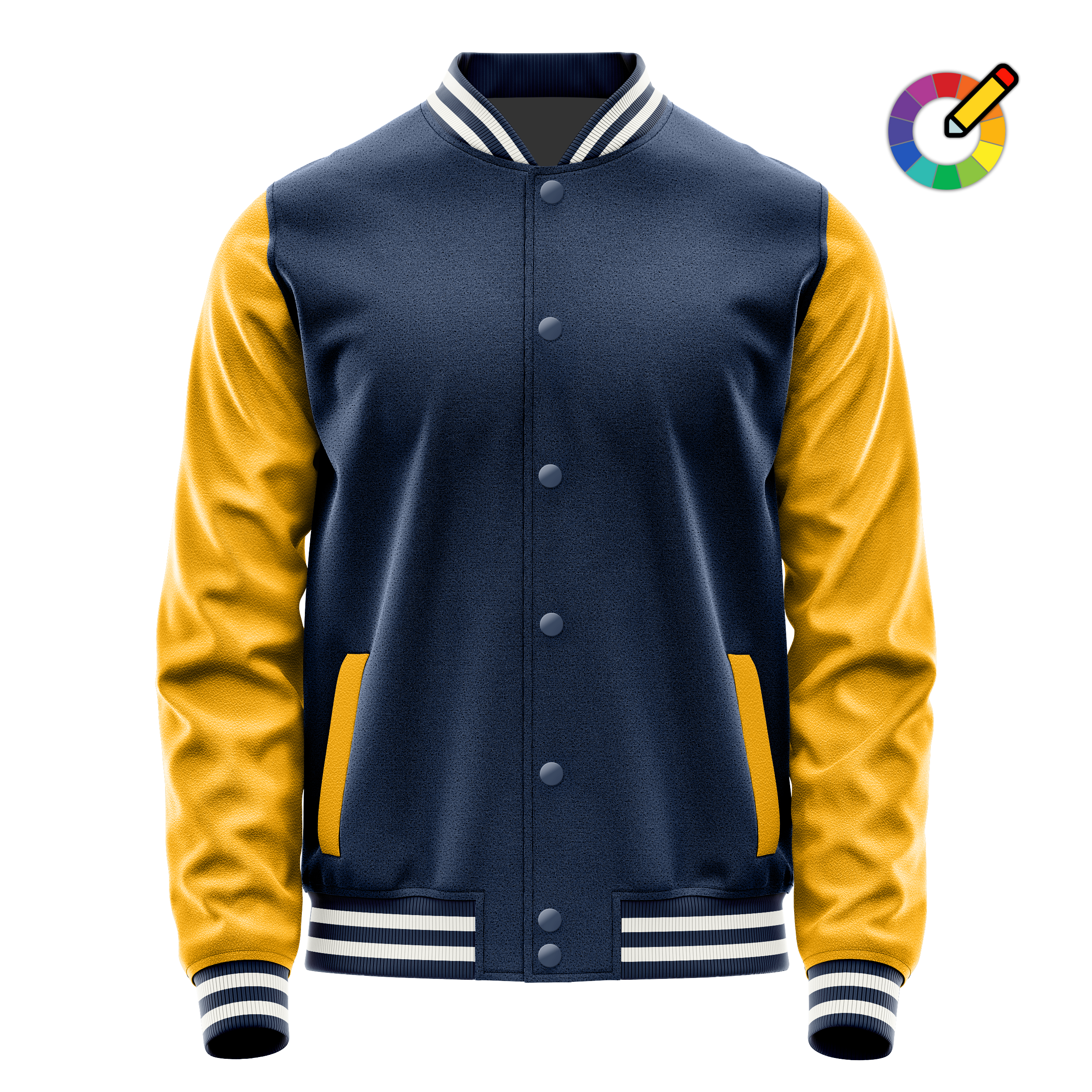 Blue & Yellow Leather Varsity Jacket JG10191018