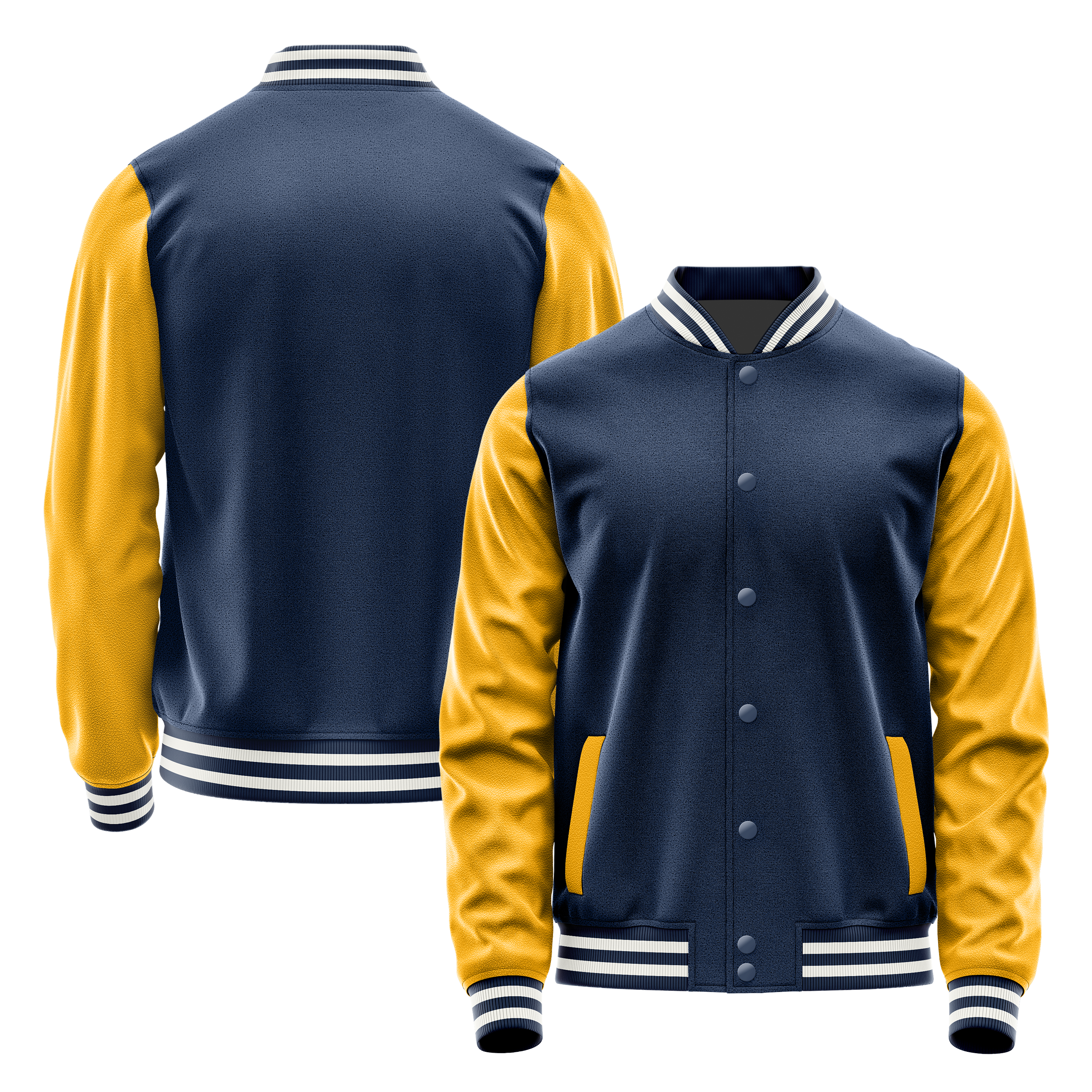 Blue & Yellow Leather Varsity Jacket JG10191018