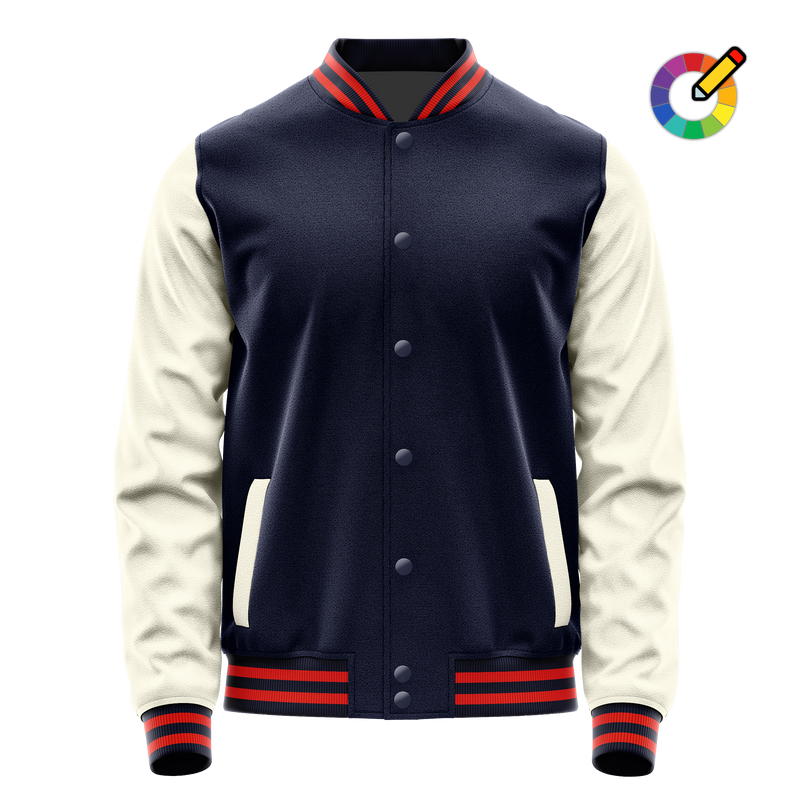 Navy & Cream Leather Varsity Jacket JG11031112