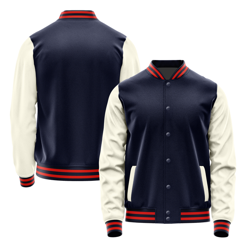 Navy & Cream Leather Varsity Jacket JG11031112