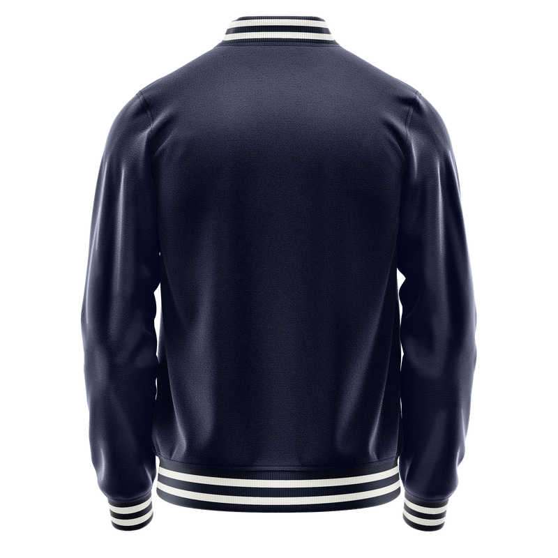 Navy & Navy Leather Varsity Jacket JG11111118