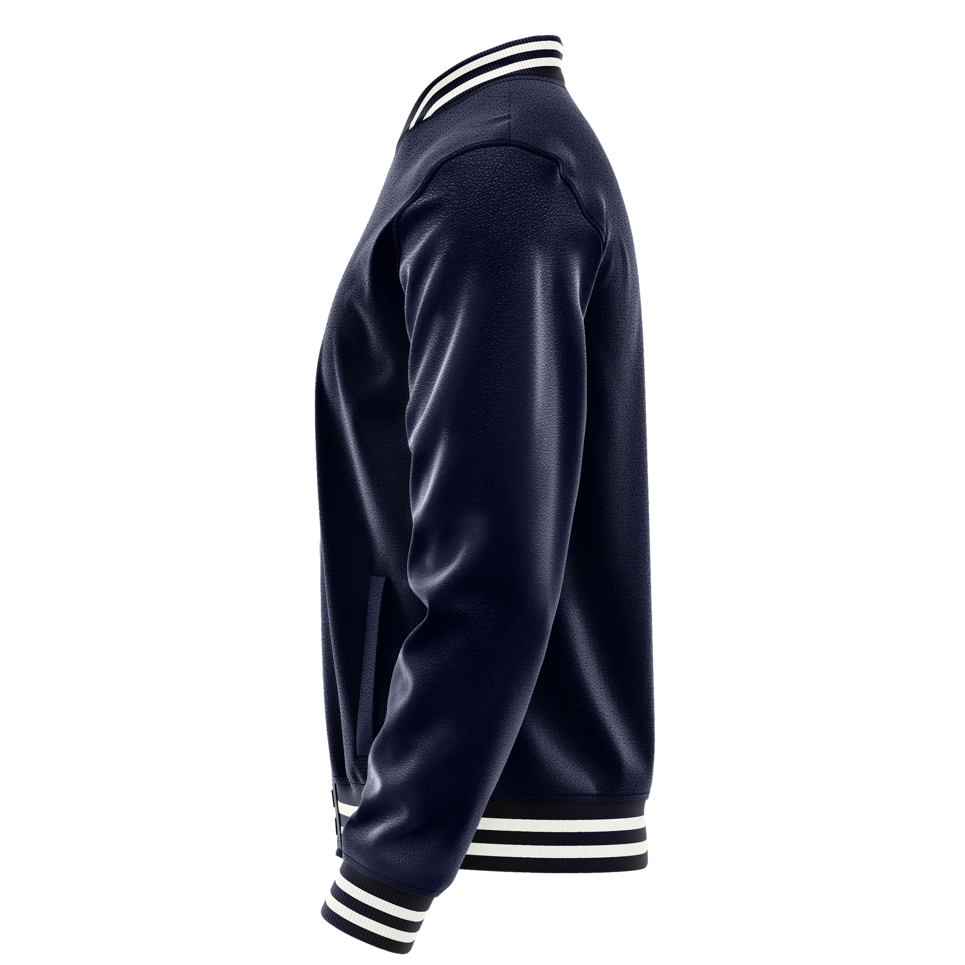 Navy & Navy Leather Varsity Jacket JG11111118