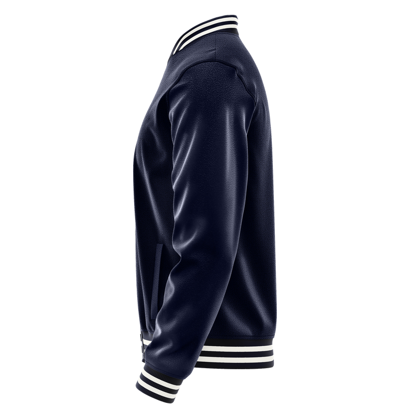 Navy & Navy Leather Varsity Jacket JG11111118