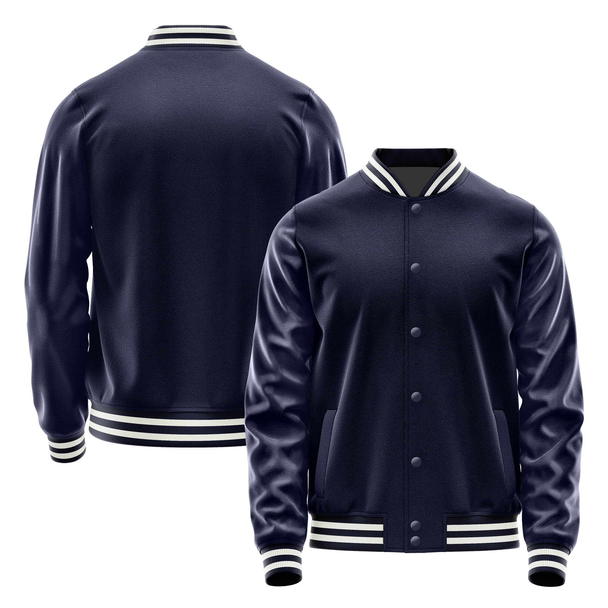 Navy & Navy Leather Varsity Jacket JG11111118