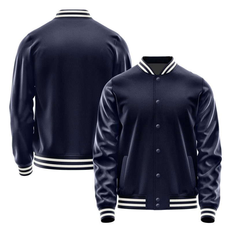 Navy & Navy Leather Varsity Jacket JG11111118