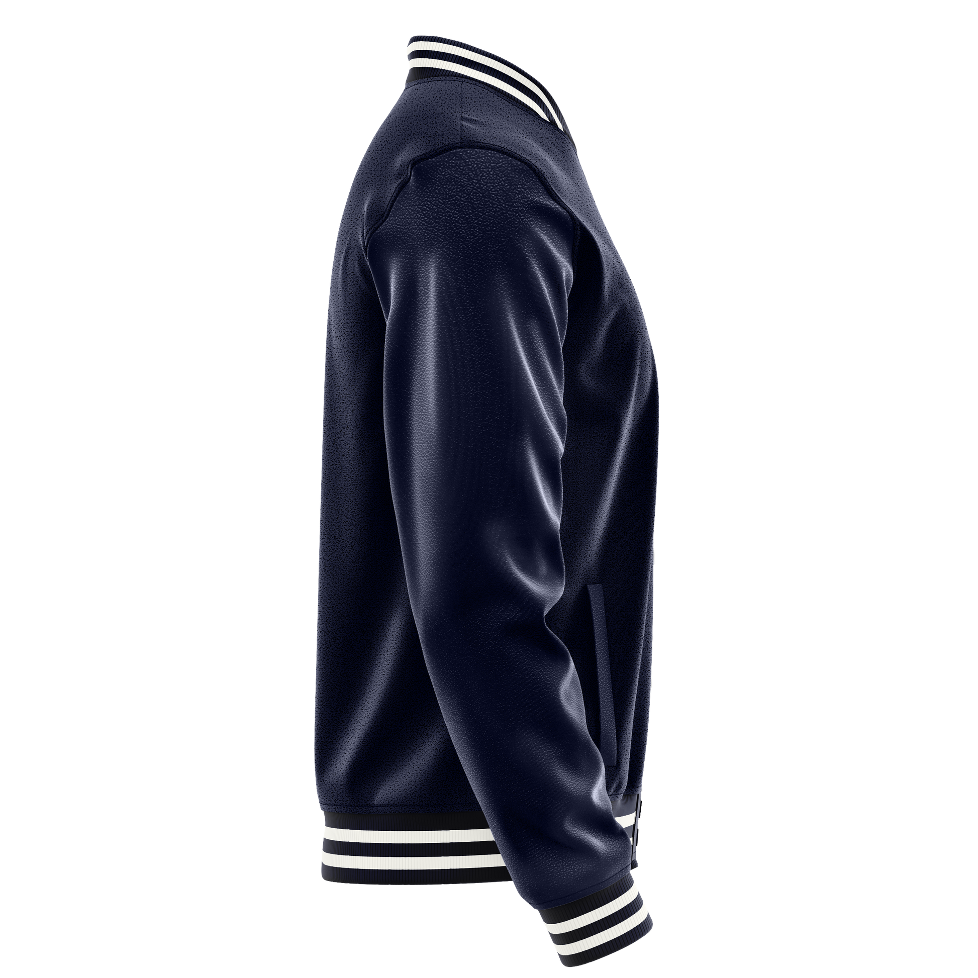 Navy & Navy Leather Varsity Jacket JG11111118