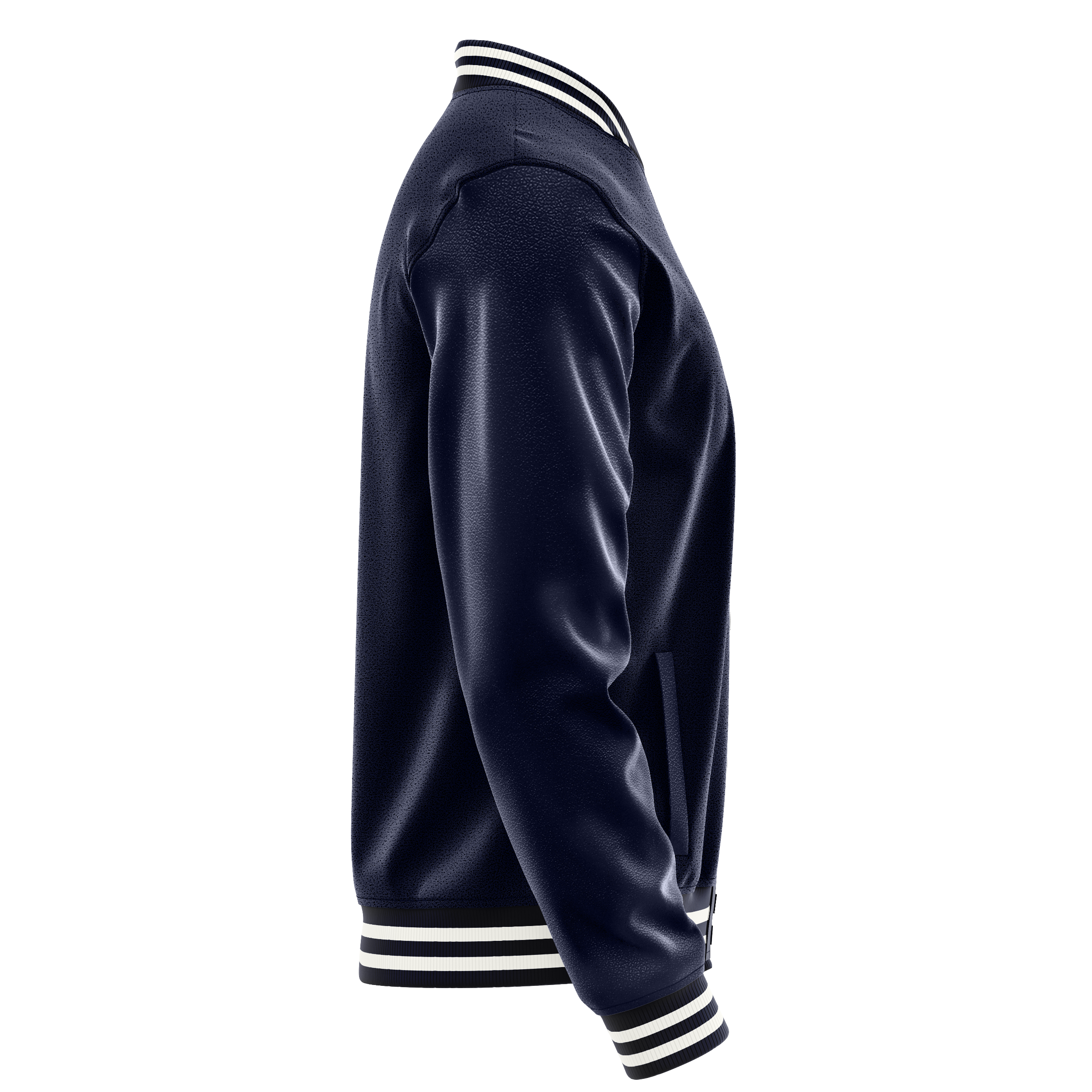 Navy & Navy Leather Varsity Jacket JG11111118