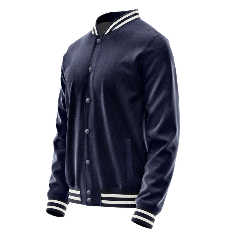 Navy & Navy Leather Varsity Jacket JG11111118