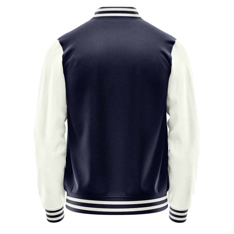 Navy & White Leather Varsity Jacket JG11181118