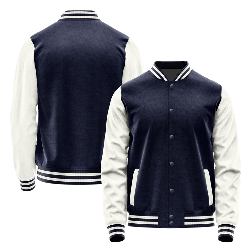 Navy & White Leather Varsity Jacket JG11181118