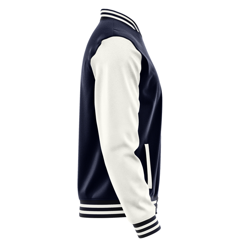 Navy & White Leather Varsity Jacket JG11181118