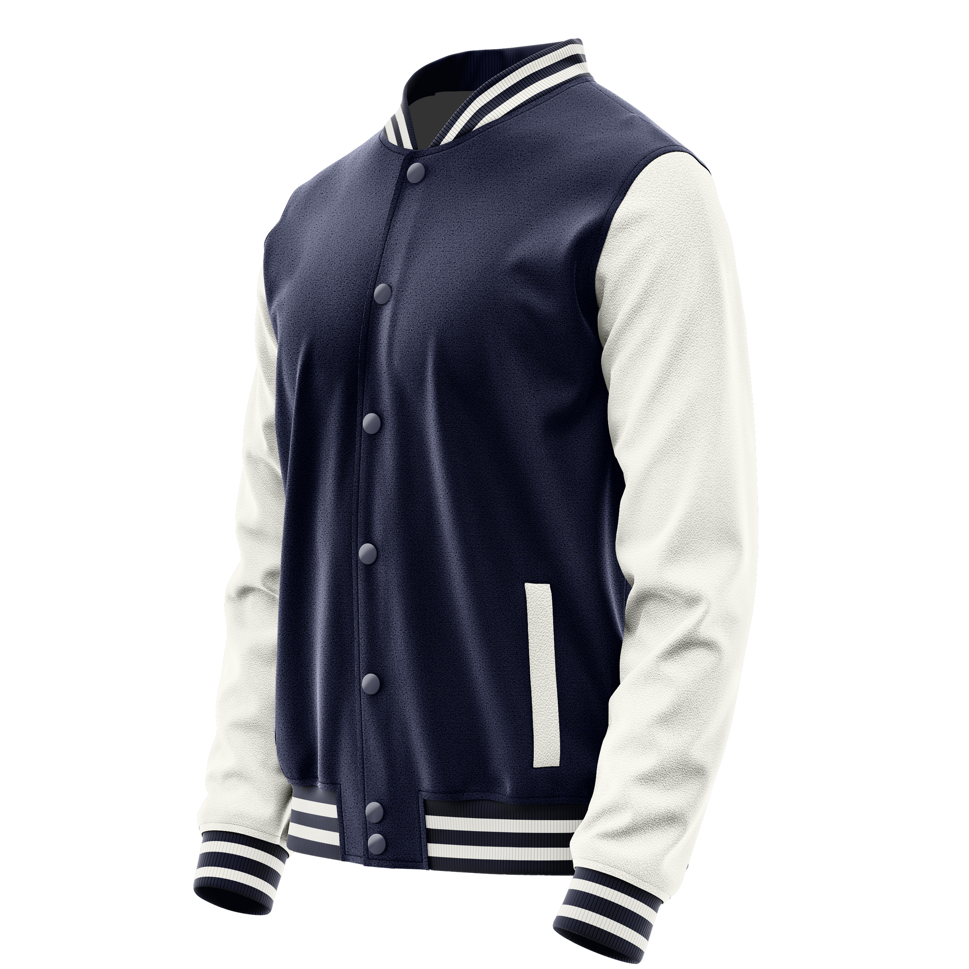 Navy & White Leather Varsity Jacket JG11181118