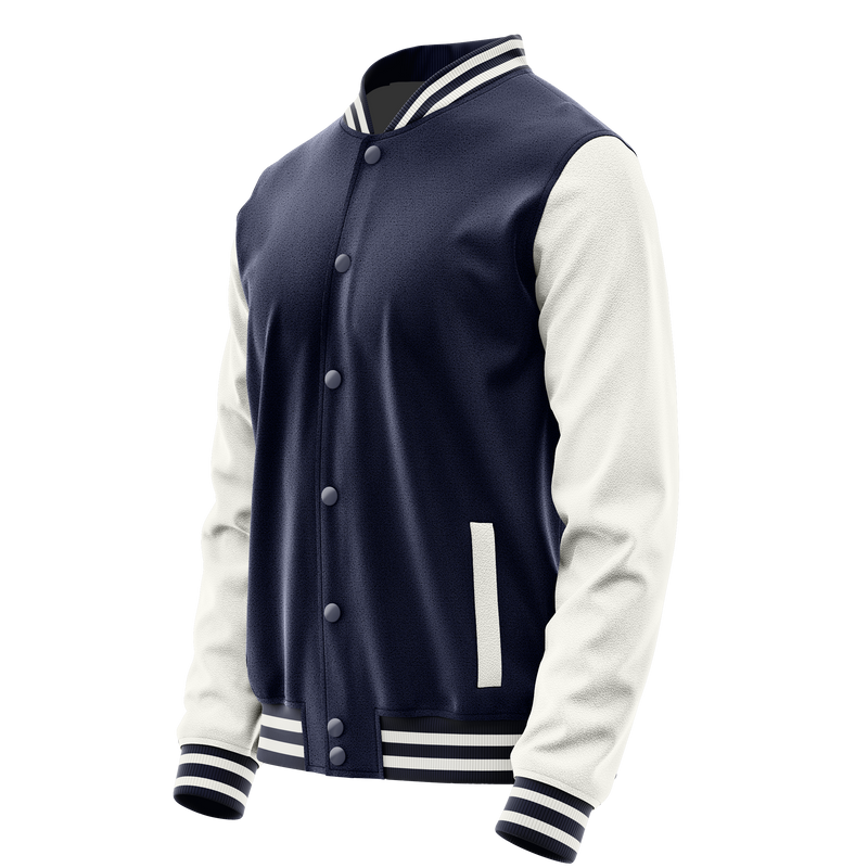 Navy & White Leather Varsity Jacket JG11181118