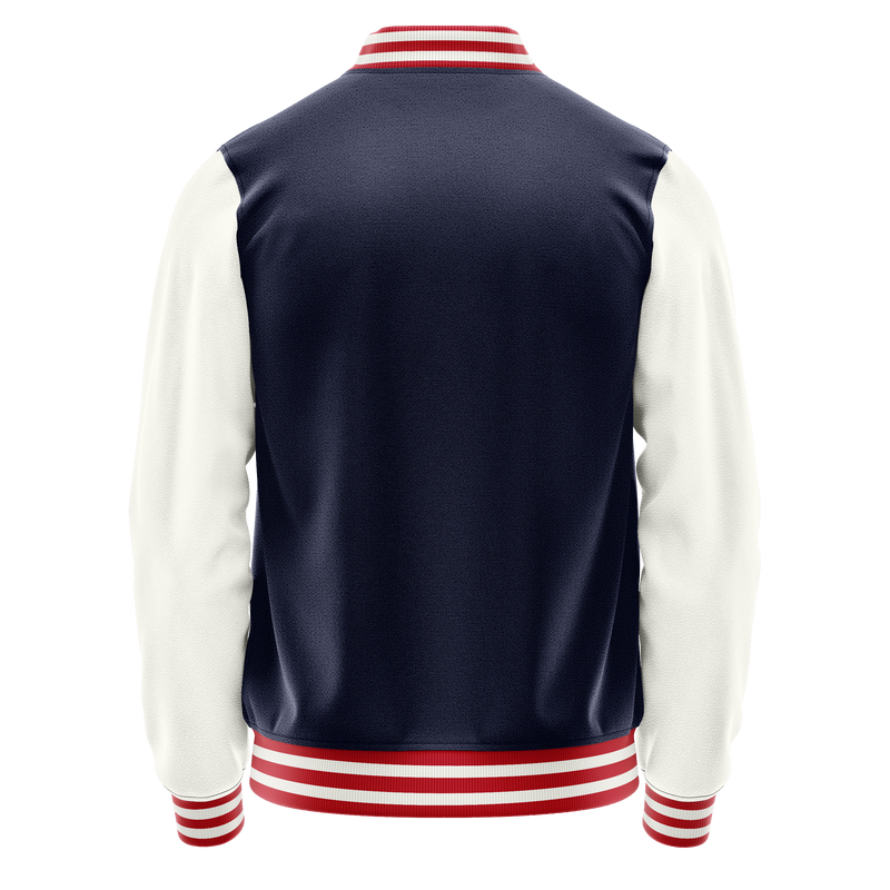 Navy & White Leather Varsity Jacket JG11181418