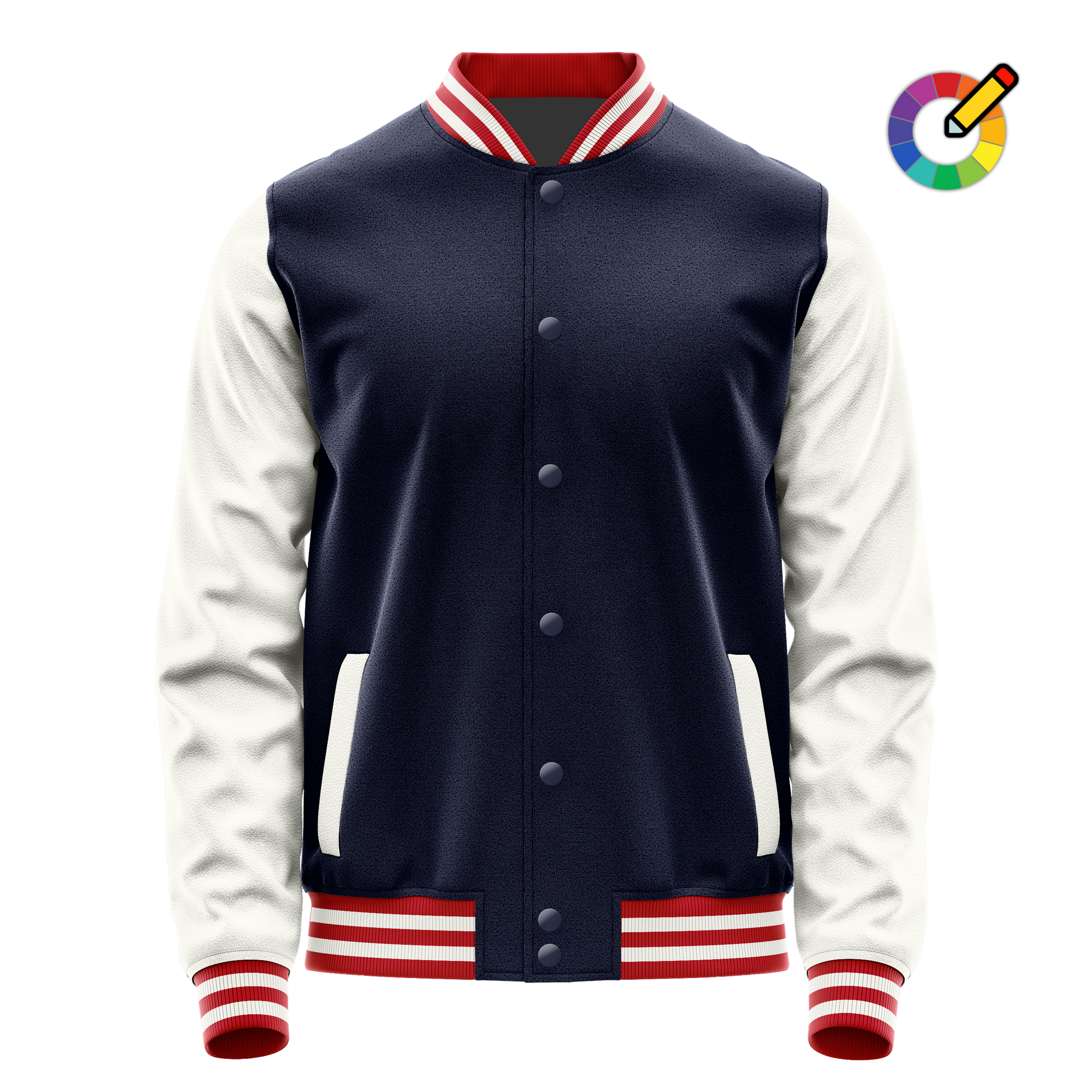 Navy & White Leather Varsity Jacket JG11181418