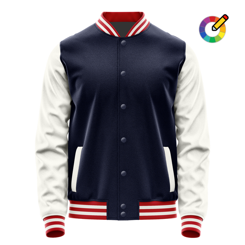 Navy & White Leather Varsity Jacket JG11181418