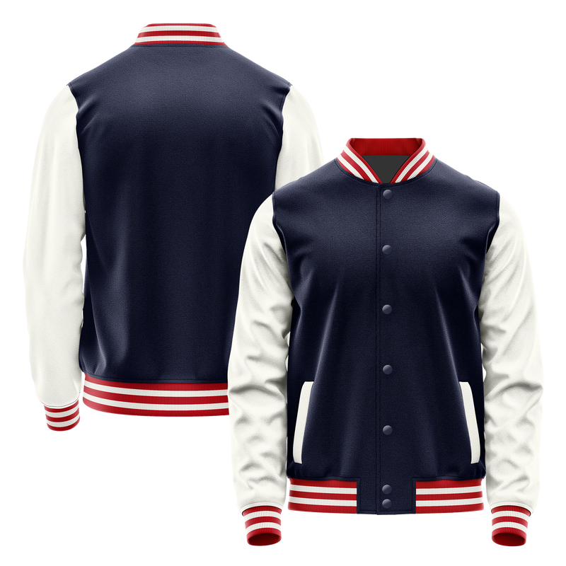 Navy & White Leather Varsity Jacket JG11181418