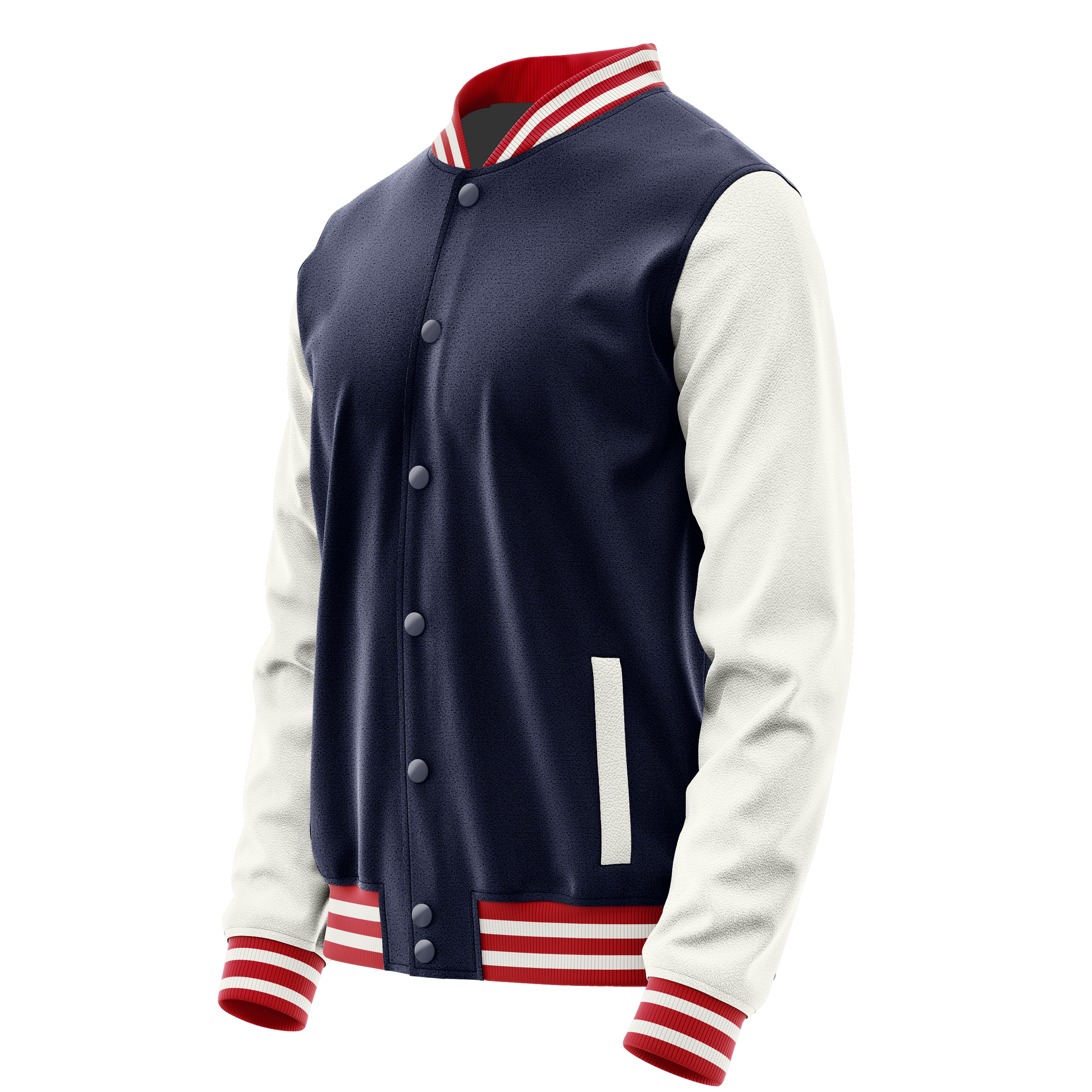 Navy & White Leather Varsity Jacket JG11181418