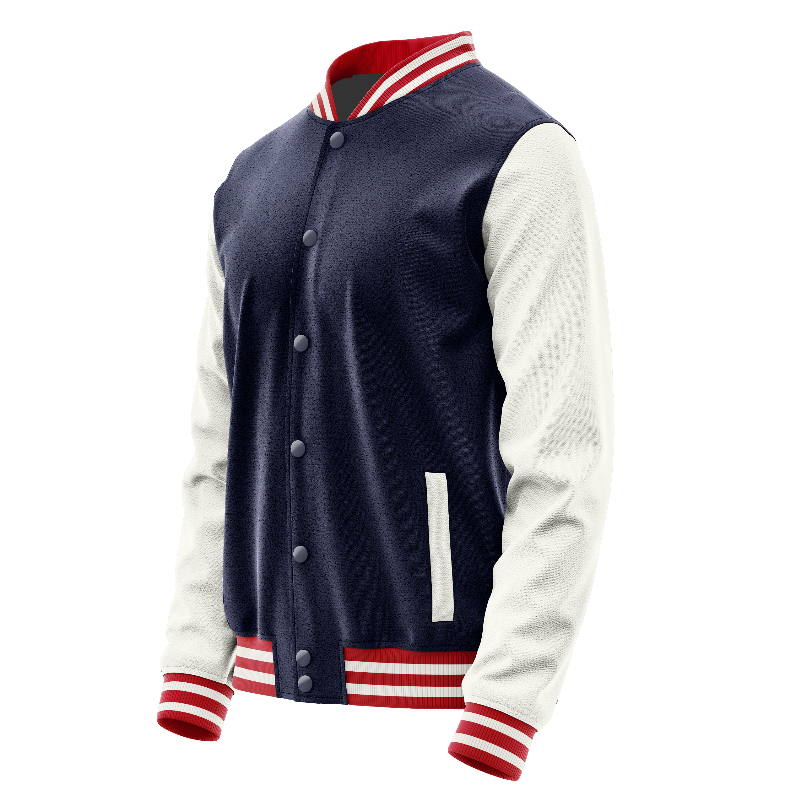 Navy & White Leather Varsity Jacket JG11181418