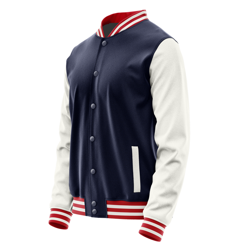 Navy & White Leather Varsity Jacket JG11181418