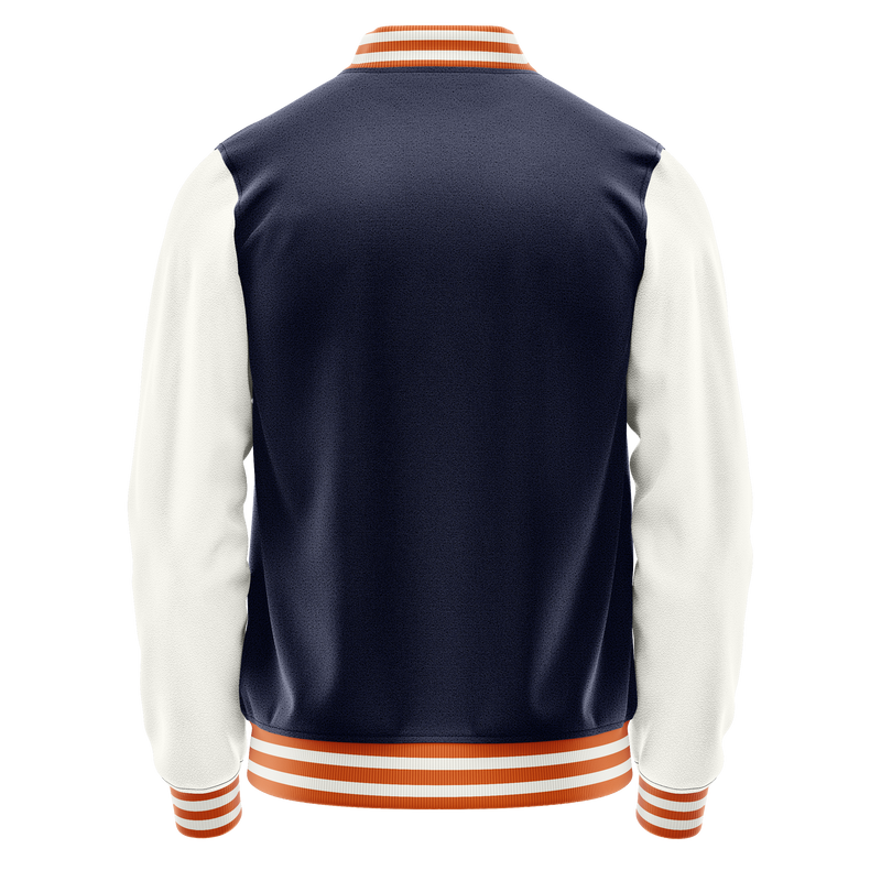 Navy & White Leather Varsity Jacket JG11182818