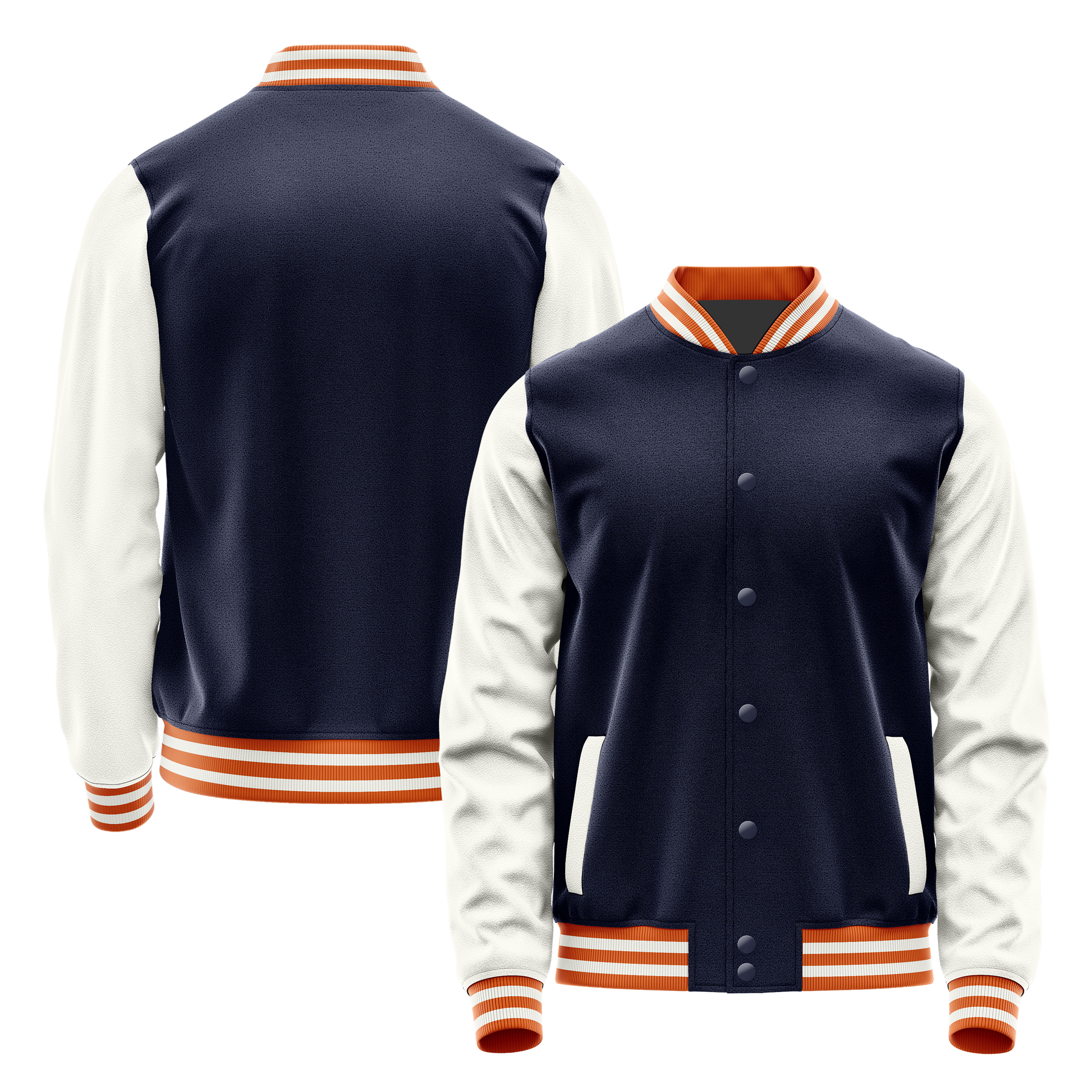 Navy & White Leather Varsity Jacket JG11182818