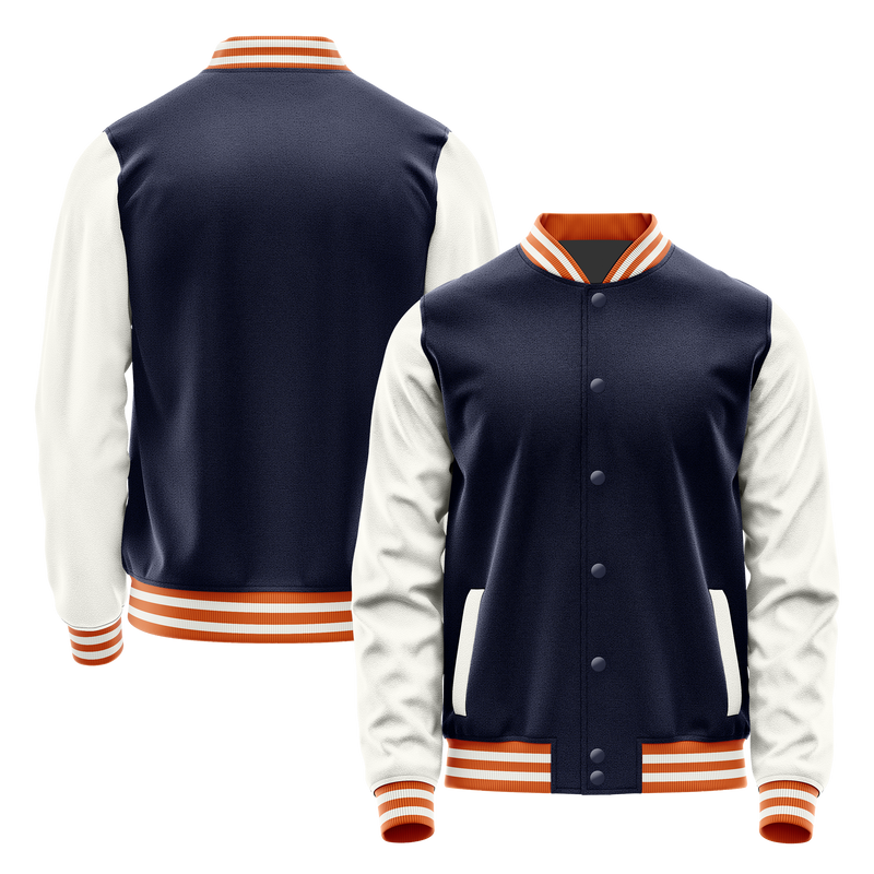 Navy & White Leather Varsity Jacket JG11182818