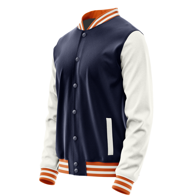 Navy & White Leather Varsity Jacket JG11182818