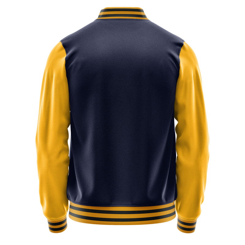 Navy & Yellow Leather Varsity Jacket JG11191917