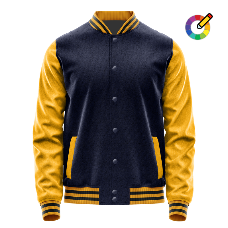 Navy & Yellow Leather Varsity Jacket JG11191917