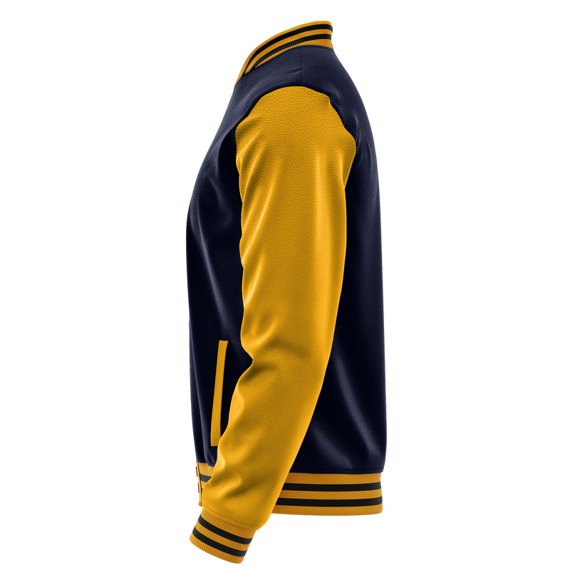 Navy & Yellow Leather Varsity Jacket JG11191917