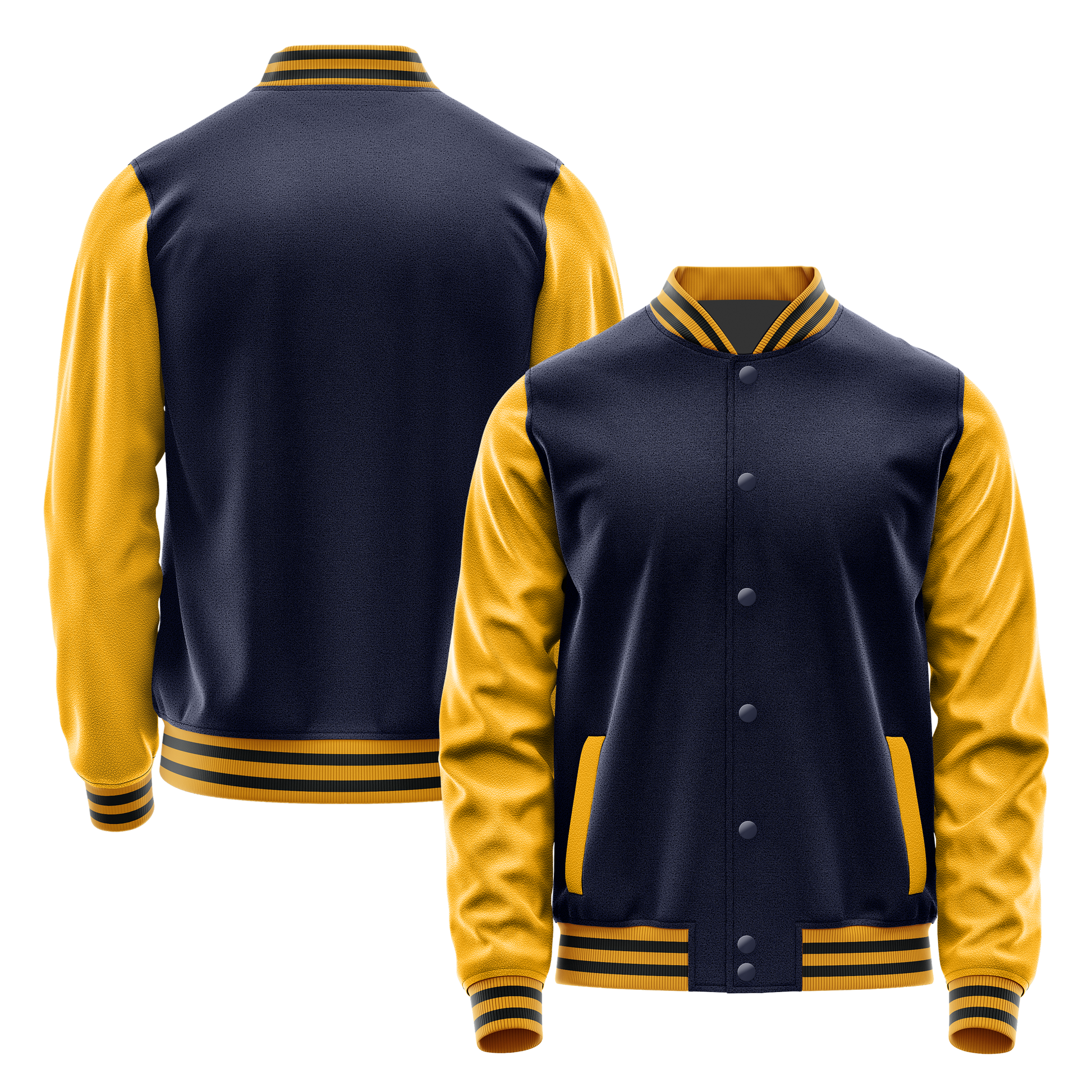 Navy & Yellow Leather Varsity Jacket JG11191917