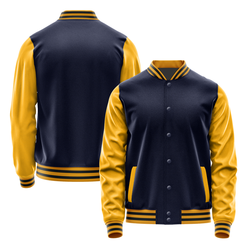 Navy & Yellow Leather Varsity Jacket JG11191917