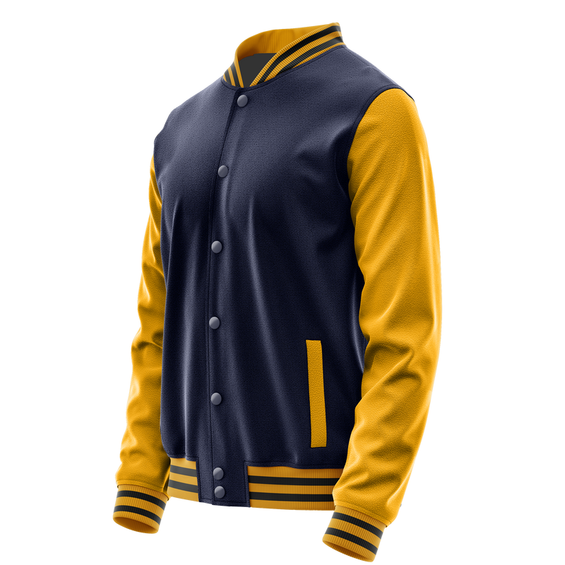 Navy & Yellow Leather Varsity Jacket JG11191917