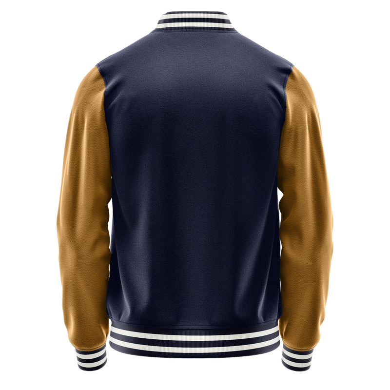 Navy & Khaki Leather Varsity Jacket JG11221118