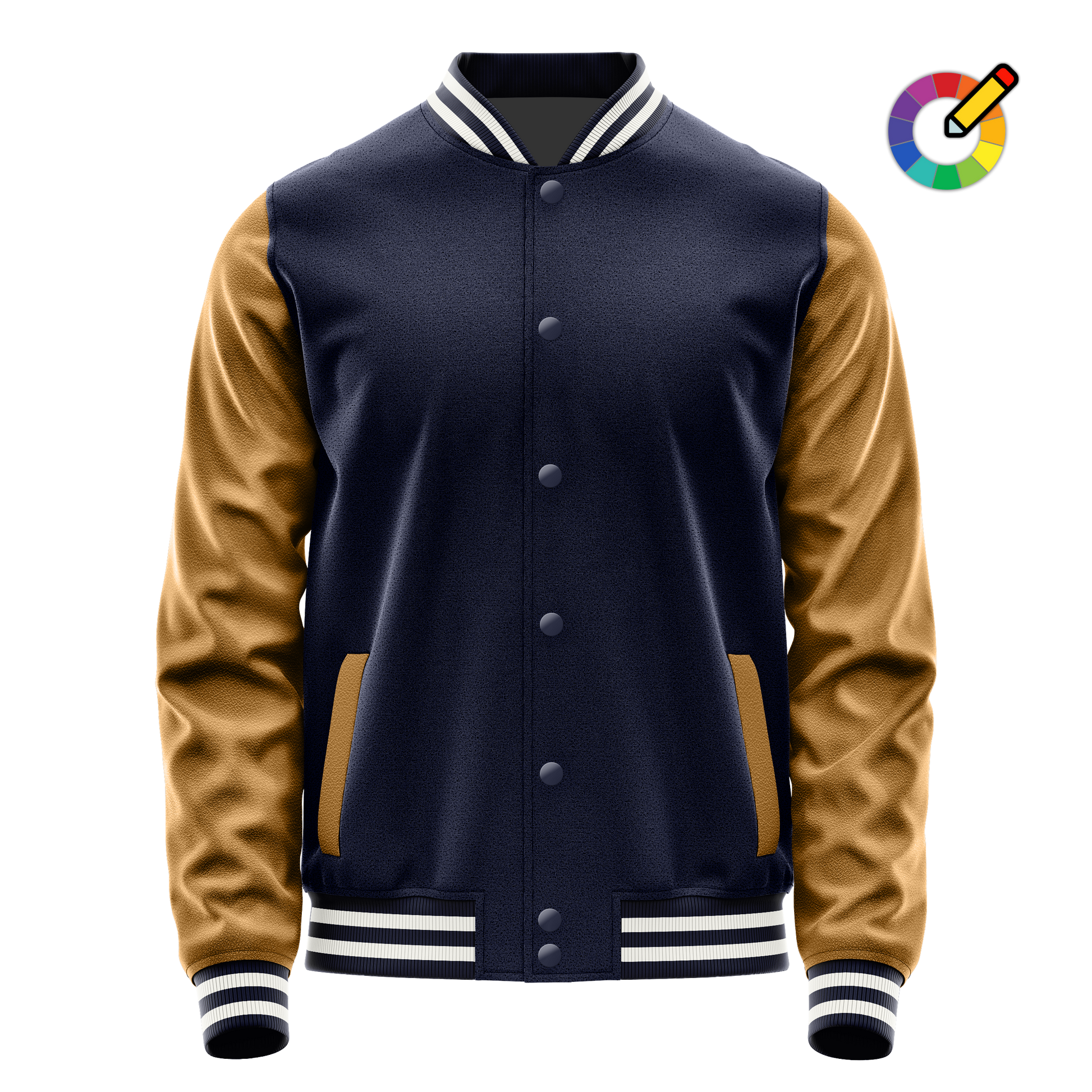 Navy & Khaki Leather Varsity Jacket JG11221118