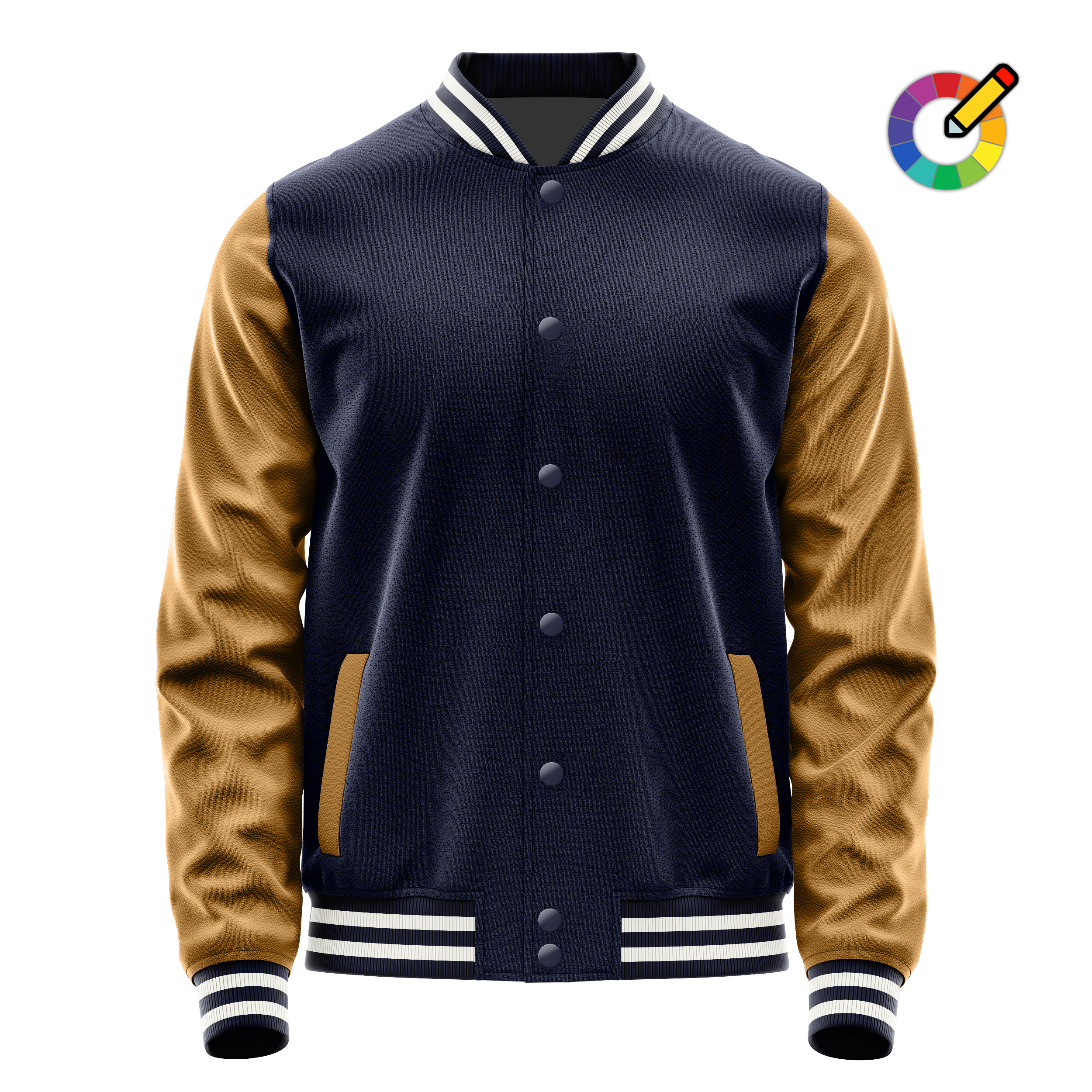 Navy & Khaki Leather Varsity Jacket JG11221118