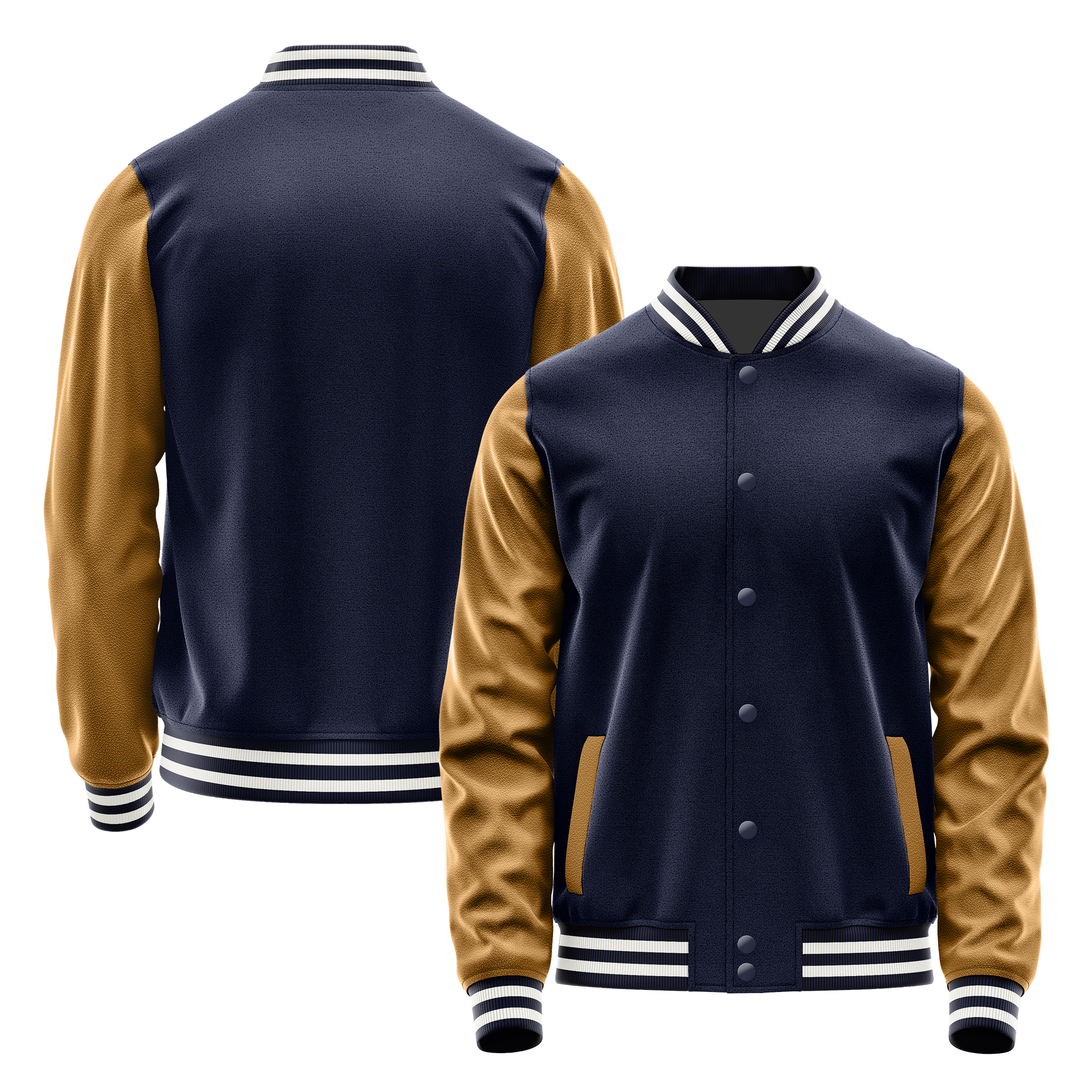 Navy & Khaki Leather Varsity Jacket JG11221118