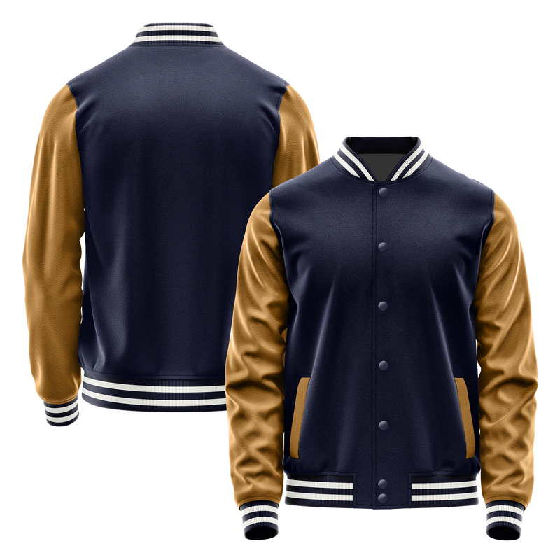 Navy & Khaki Leather Varsity Jacket JG11221118