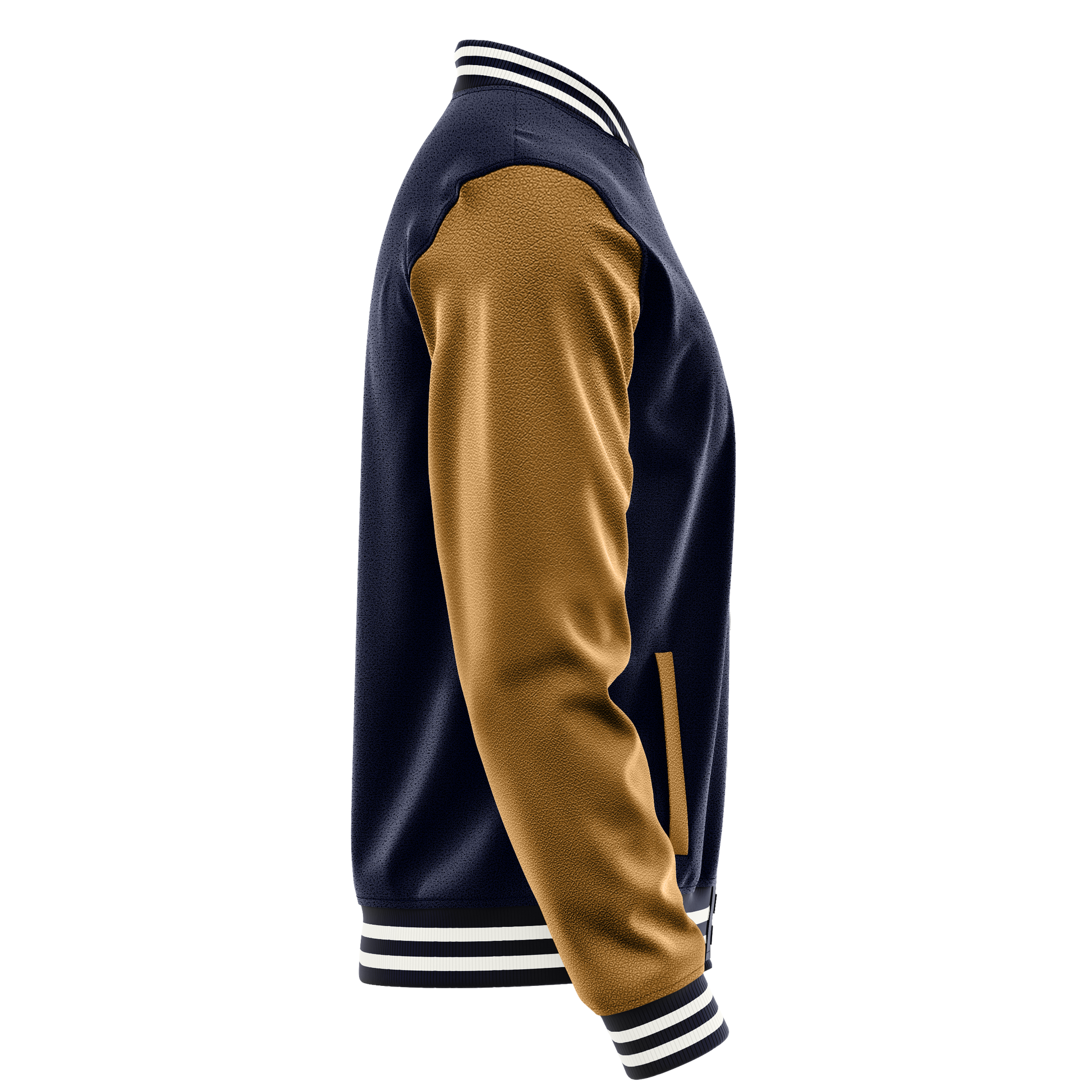 Navy & Khaki Leather Varsity Jacket JG11221118